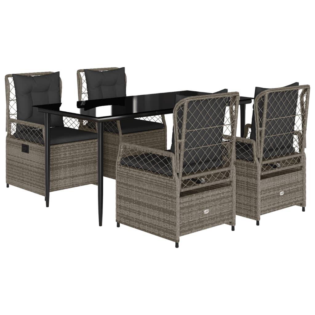 vidaXL 5-tlg. Garten-Essgruppe mit Kissen Grau Poly Rattan