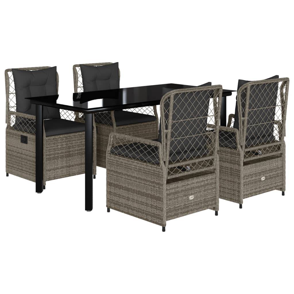 vidaXL 5-tlg. Garten-Essgruppe mit Kissen Grau Poly Rattan