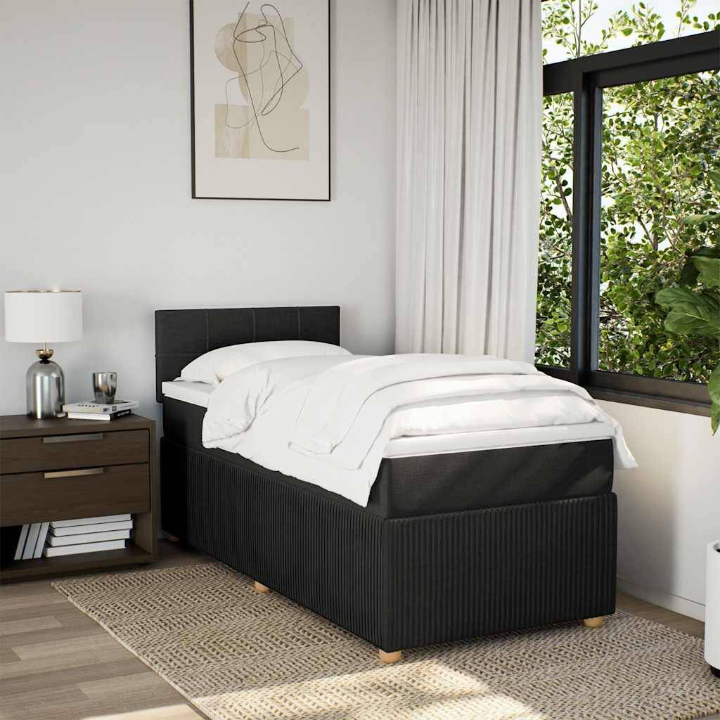 vidaXL Boxspringbett mit Matratze Schwarz 90x200 cm Stoff