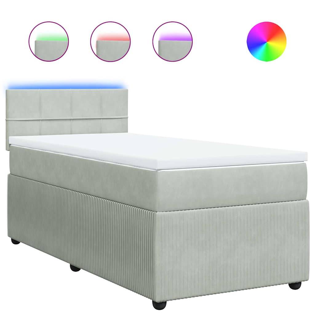 vidaXL Boxspringbett mit Matratze Hellgrau 100x200 cm Samt