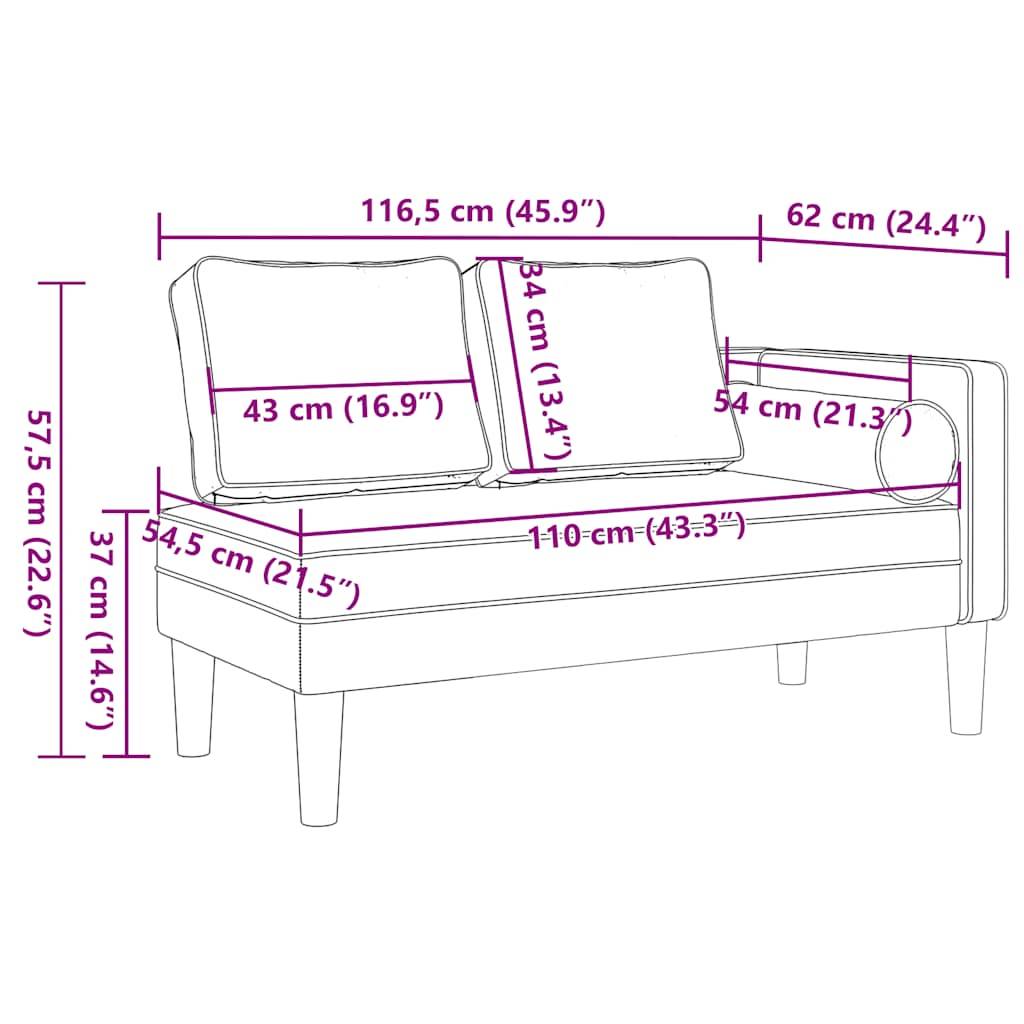 vidaXL Chaiselongue mit Kissen Creme Stoff
