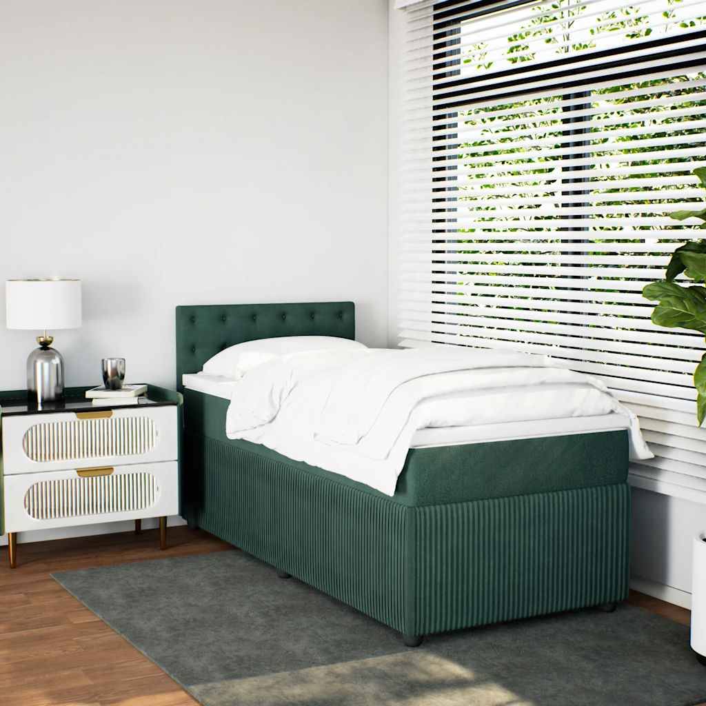 vidaXL Boxspringbett mit Matratze Dunkelgrün 100x200 cm Samt