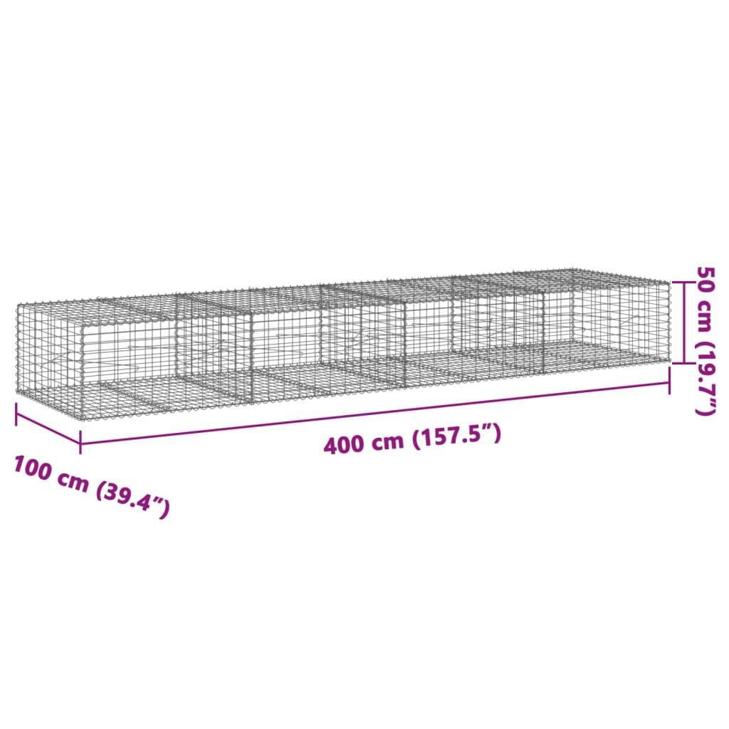 vidaXL Gabione mit Deckel 400x100x50 cm Verzinktes Eisen