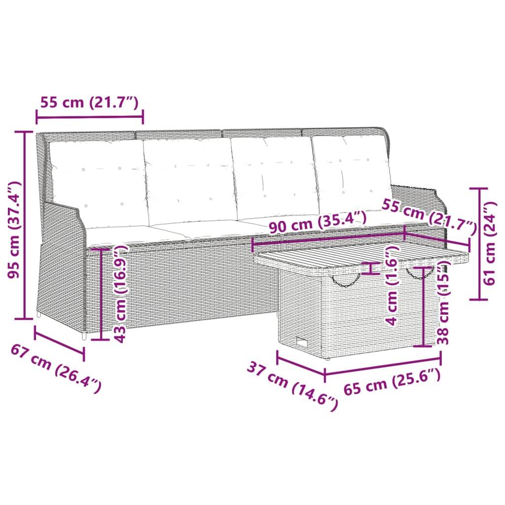 vidaXL 3-tlg. Garten-Lounge-Set mit Kissen Beige Poly Rattan