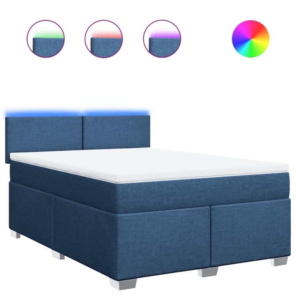 vidaXL Boxspringbett mit Matratze Blau 160x200 cm Stoff
