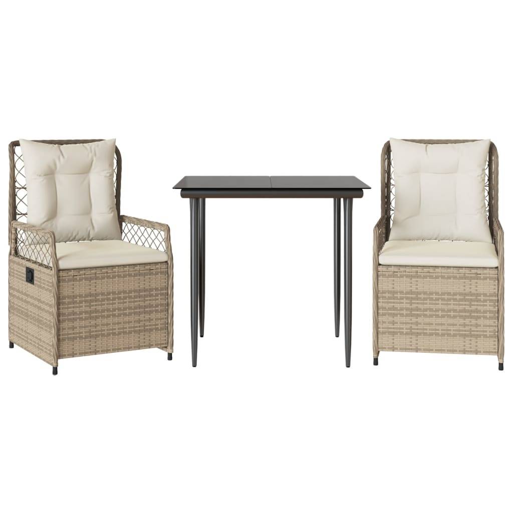 vidaXL 3-tlg. Garten-Essgruppe mit Kissen Beige Poly Rattan