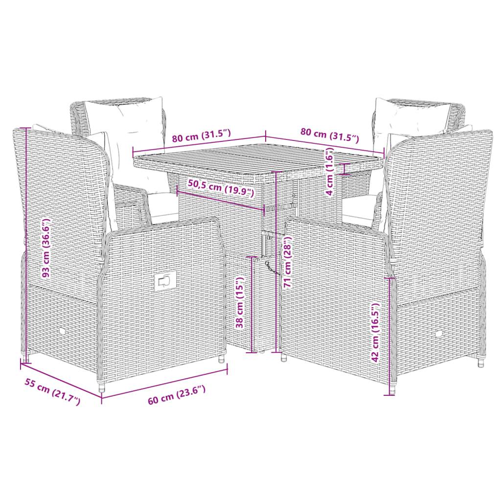 vidaXL 5-tlg. Garten-Essgruppe mit Kissen Schwarz Poly Rattan
