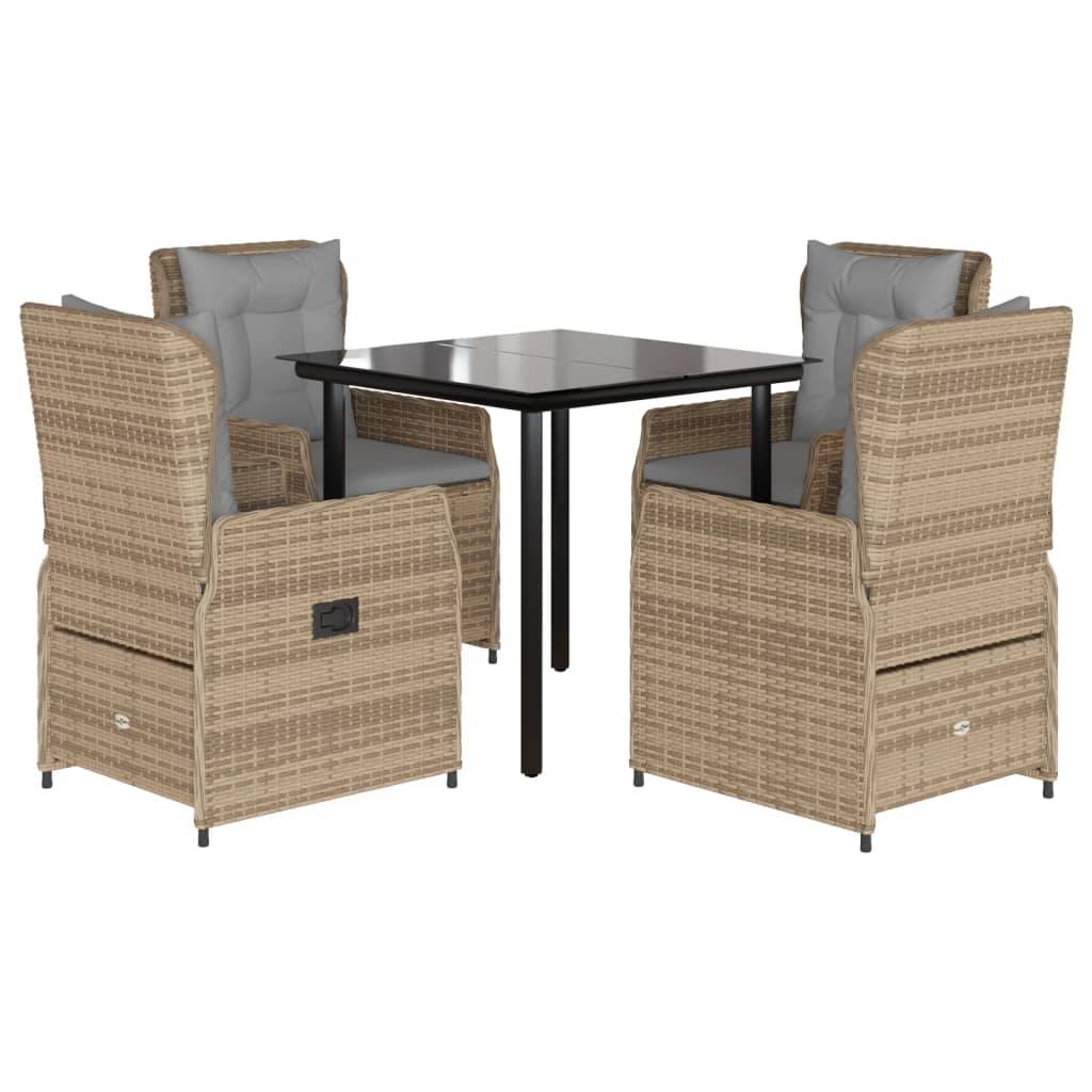vidaXL 5-tlg. Garten-Essgruppe mit Kissen Beige Poly Rattan
