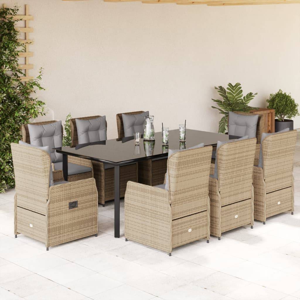 vidaXL 9-tlg. Garten-Essgruppe mit Kissen Beige Poly Rattan