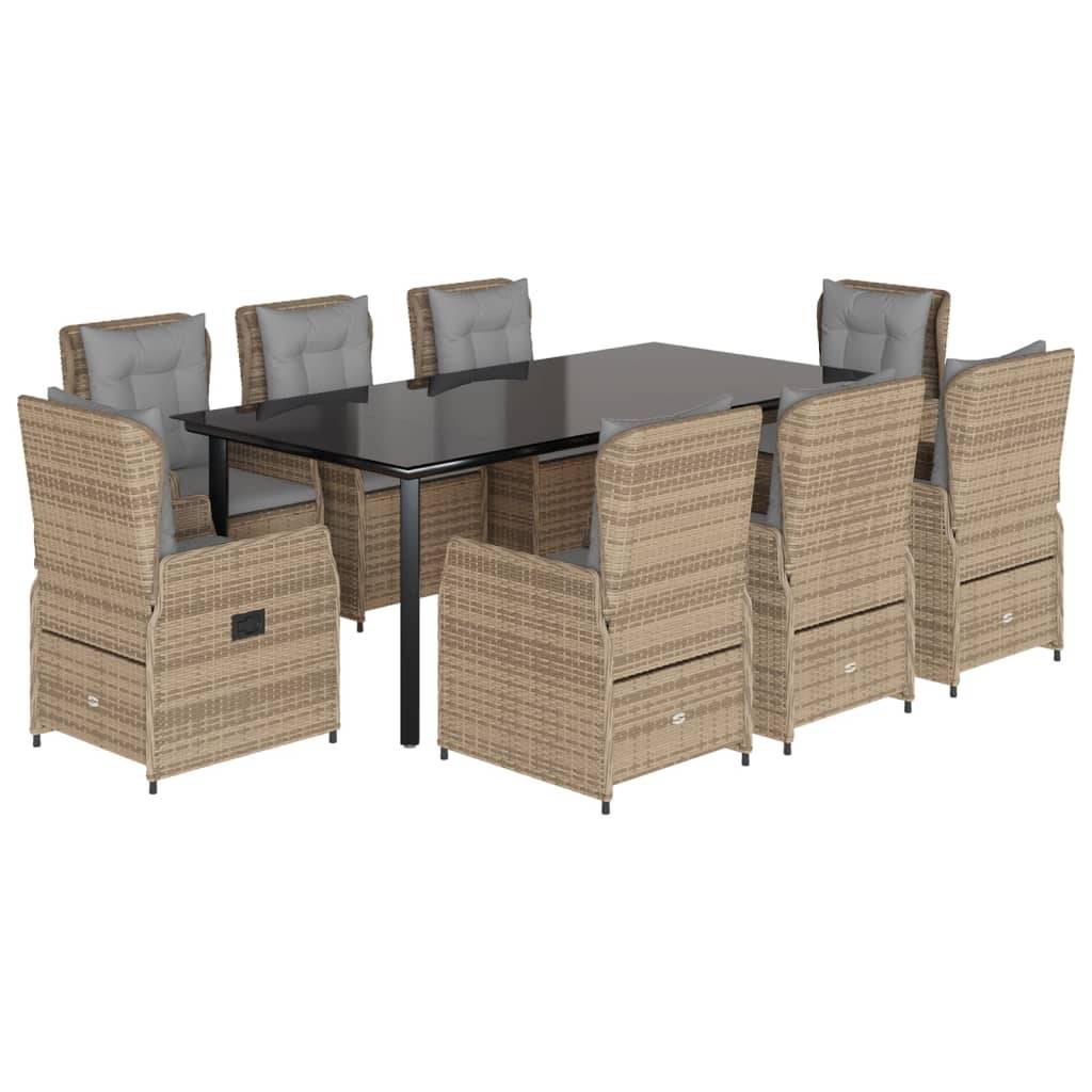 vidaXL 9-tlg. Garten-Essgruppe mit Kissen Beige Poly Rattan