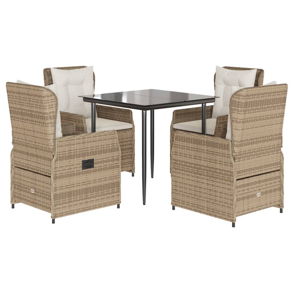 vidaXL 5-tlg. Garten-Essgruppe mit Kissen Beige Poly Rattan