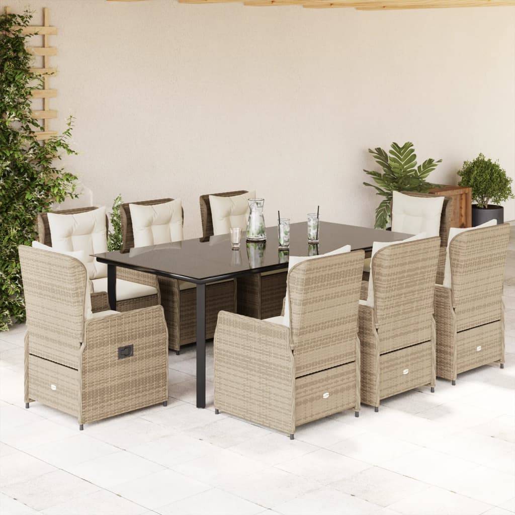 vidaXL 9-tlg. Garten-Essgruppe mit Kissen Beige Poly Rattan