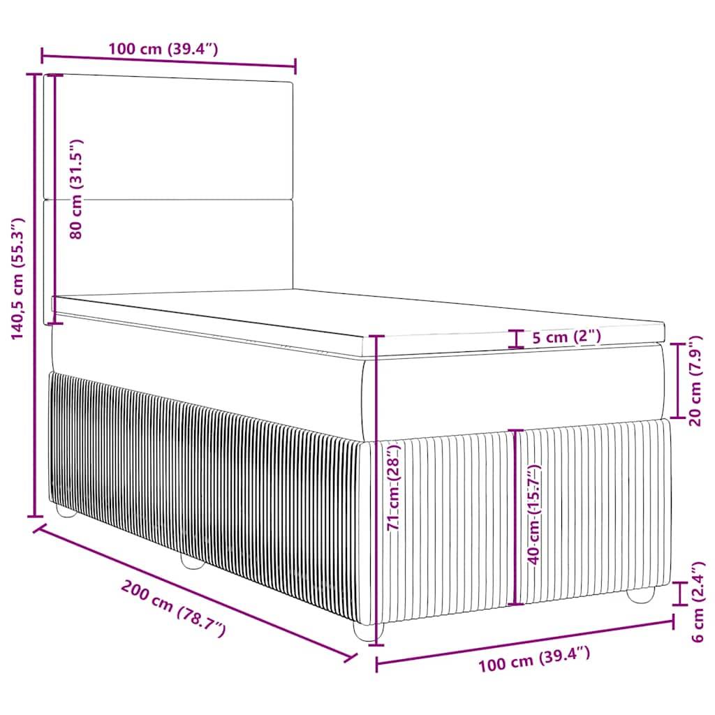 vidaXL Boxspringbett mit Matratze Creme 100x200 cm Stoff