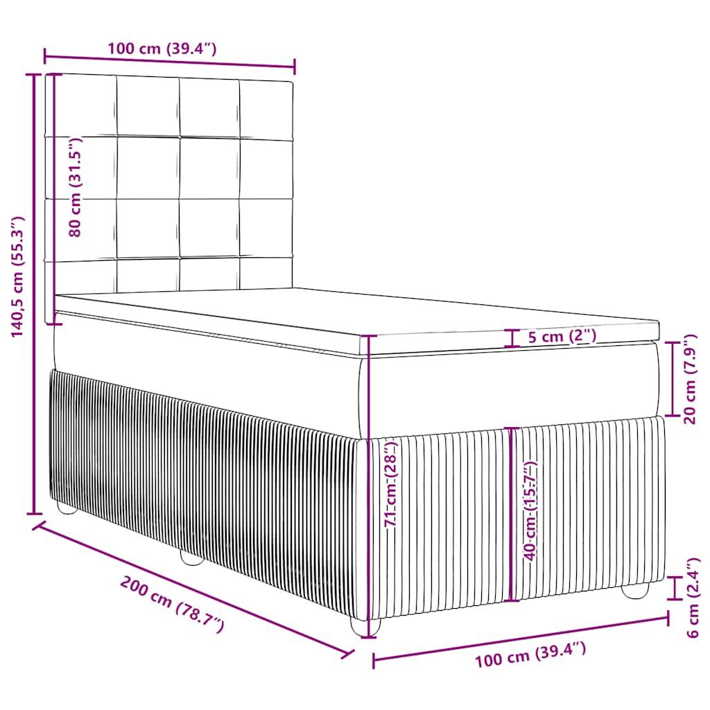 vidaXL Boxspringbett mit Matratze Creme 100x200 cm Stoff