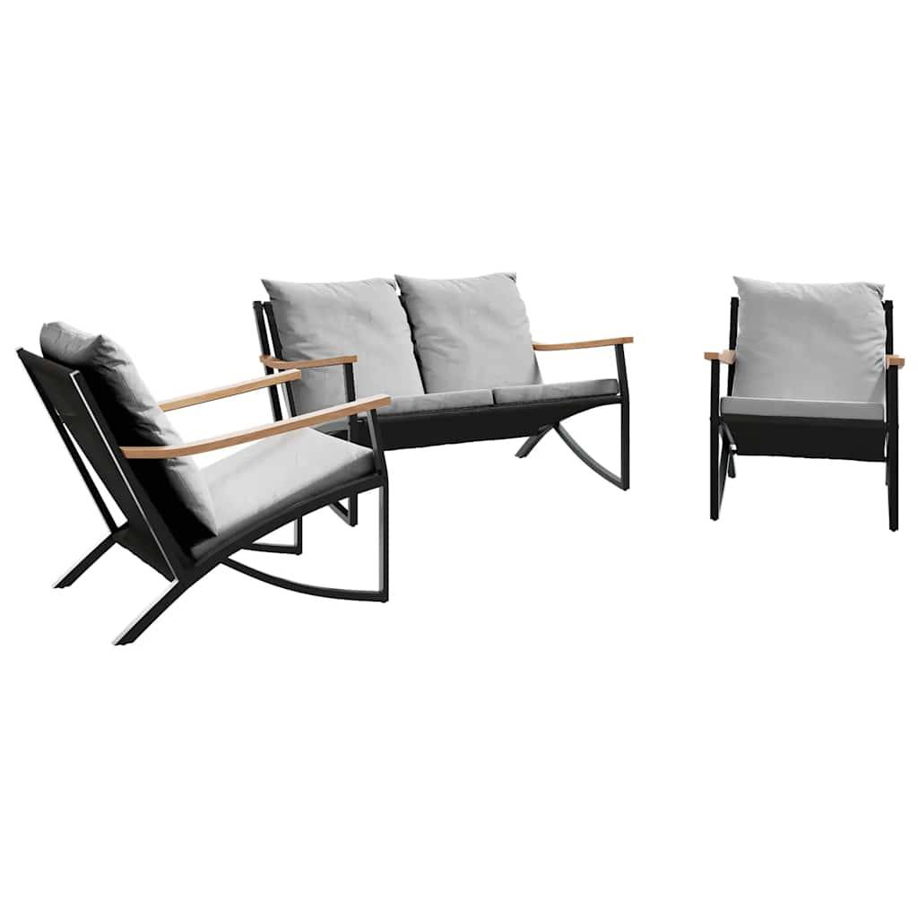 vidaXL 3-tlg. Balkonmöbel-Set mit Kissen Schwarz Stahl