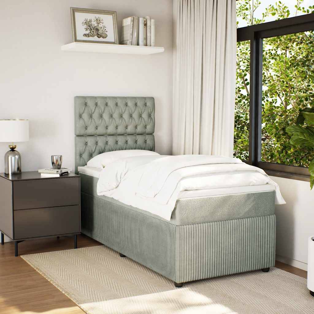 vidaXL Boxspringbett mit Matratze Hellgrau 80x200 cm Samt