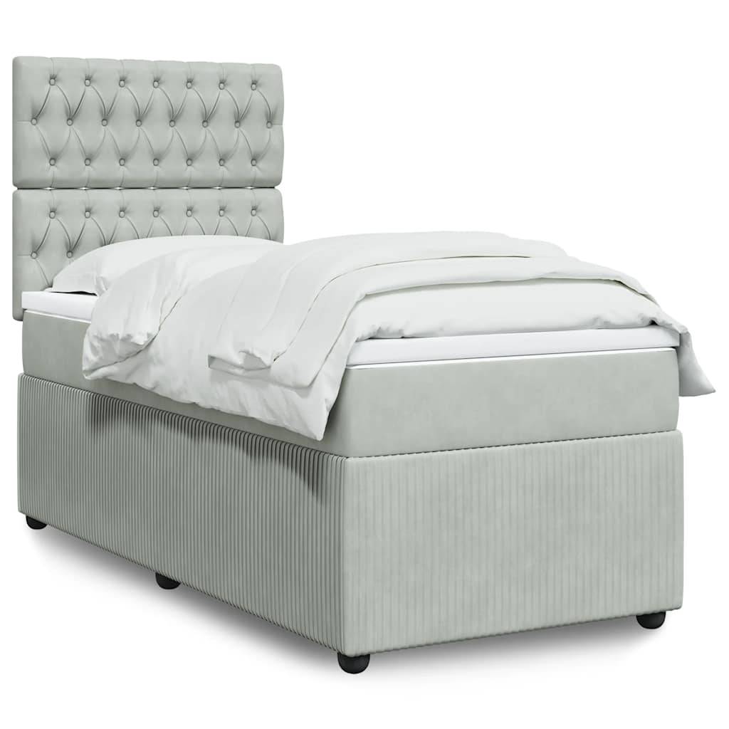 vidaXL Boxspringbett mit Matratze Hellgrau 90x200 cm Samt
