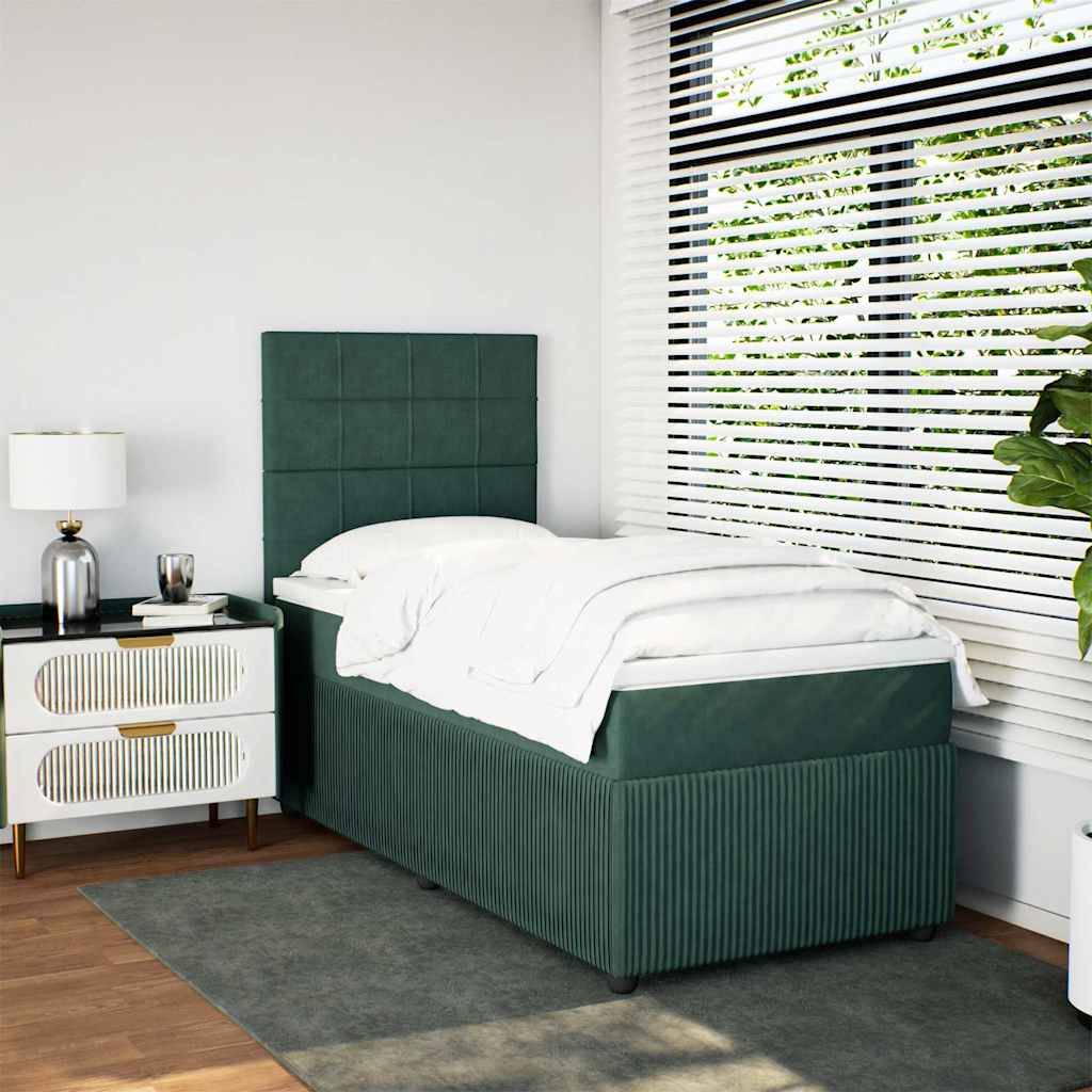 vidaXL Boxspringbett mit Matratze Dunkelgrün 100x200 cm Samt