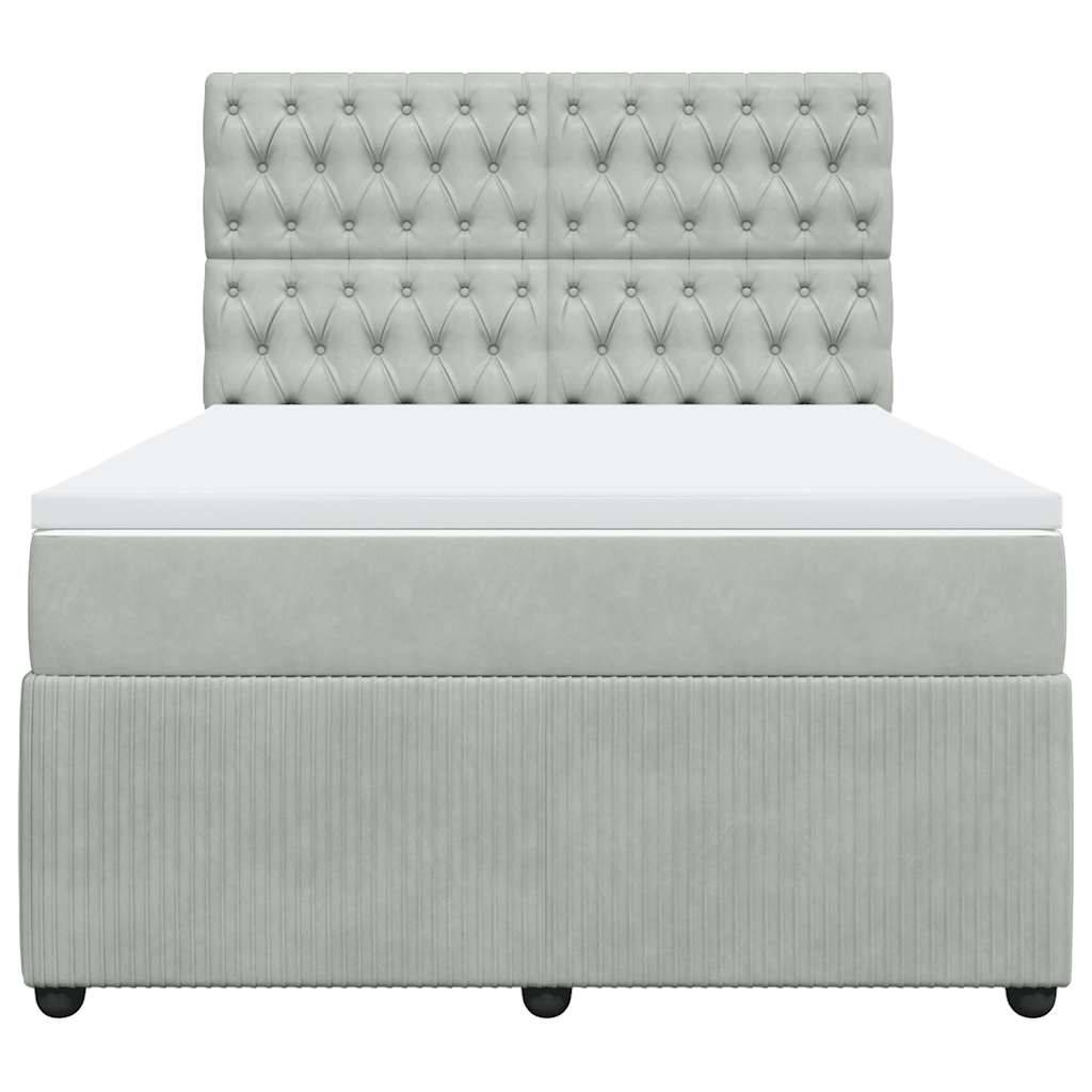 vidaXL Boxspringbett mit Matratze Hellgrau 140x190 cm Samt