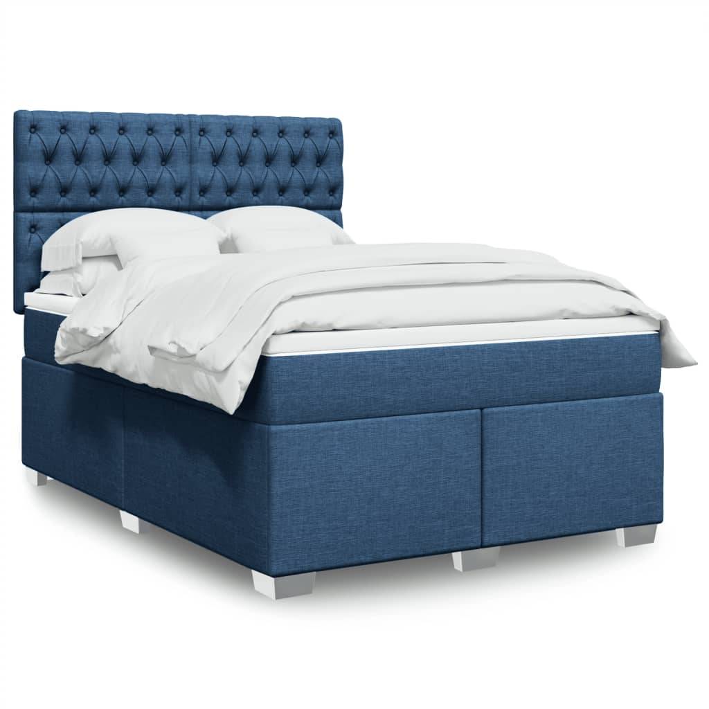 vidaXL Boxspringbett mit Matratze Blau 140x190 cm Stoff