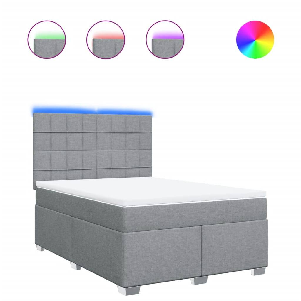 vidaXL Boxspringbett mit Matratze Hellgrau 140x200 cm Stoff