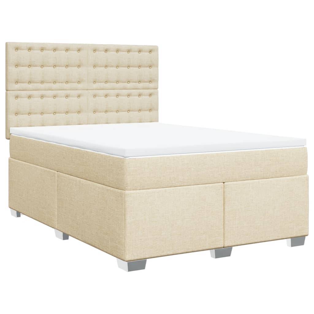 vidaXL Boxspringbett mit Matratze Creme 140x200 cm Stoff