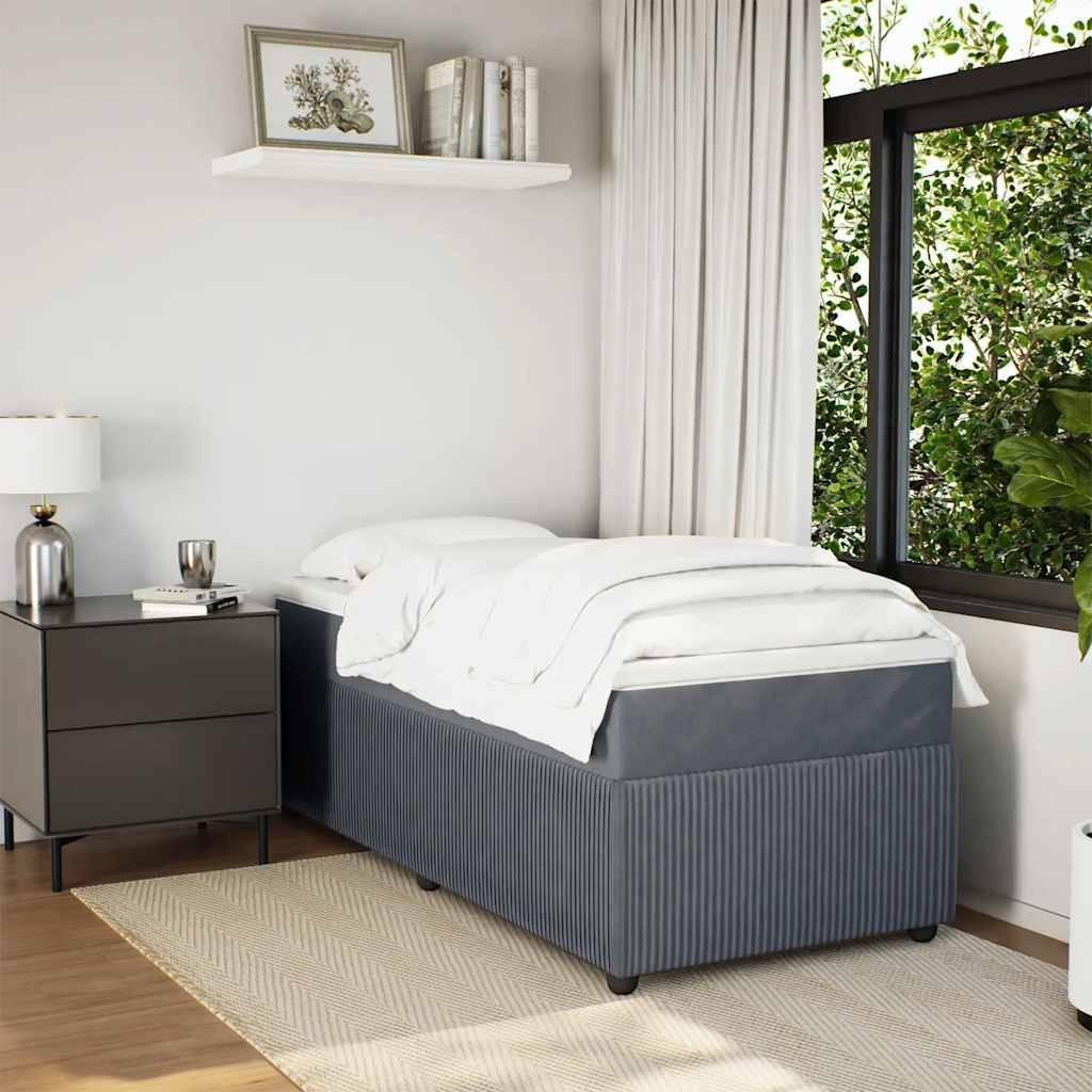 vidaXL Boxspringbett mit Matratze Dunkelgrau 90x190 cm Samt