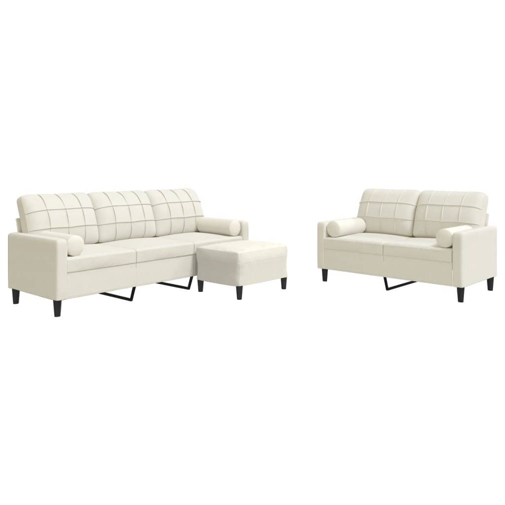 vidaXL 3-tlg. Sofagarnitur mit Kissen und Nackenrollen Creme Samt