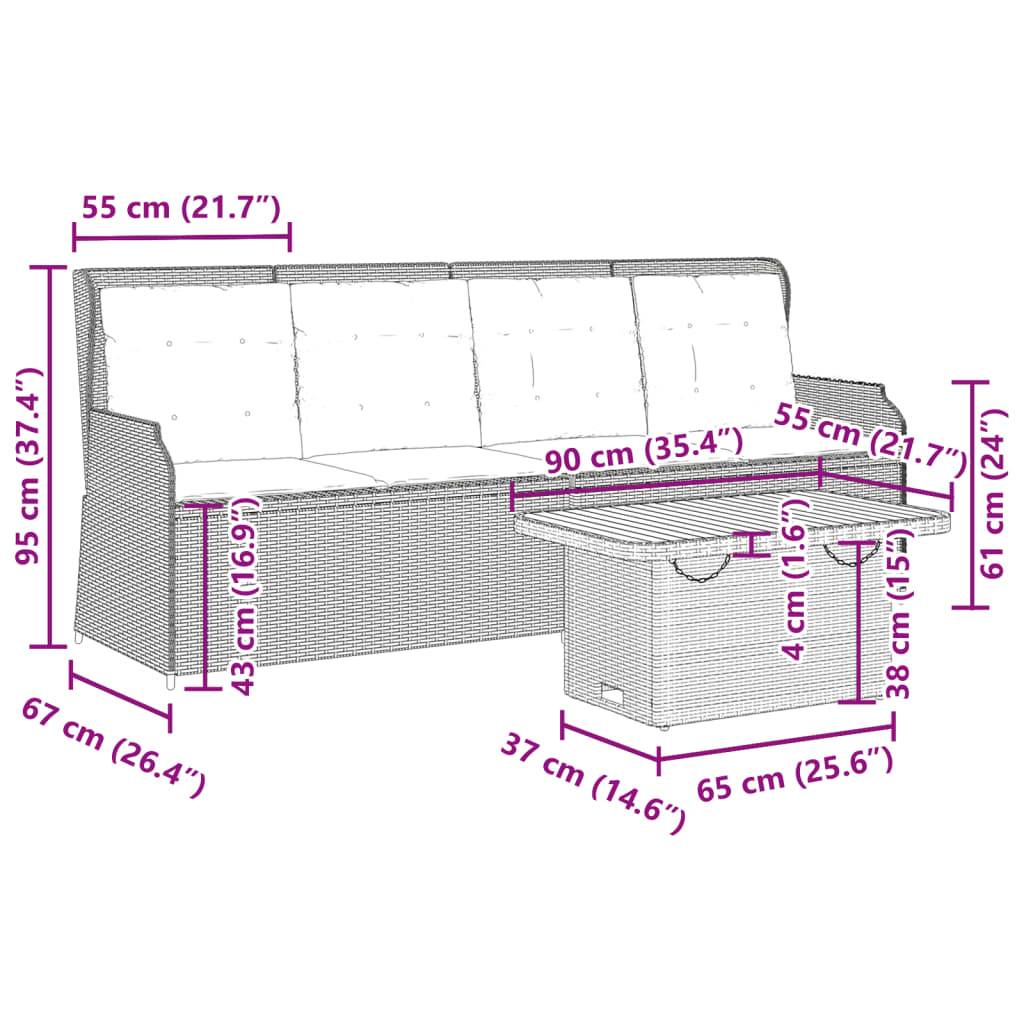 vidaXL 3-tlg. Garten-Lounge-Set mit Kissen Schwarz Poly Rattan