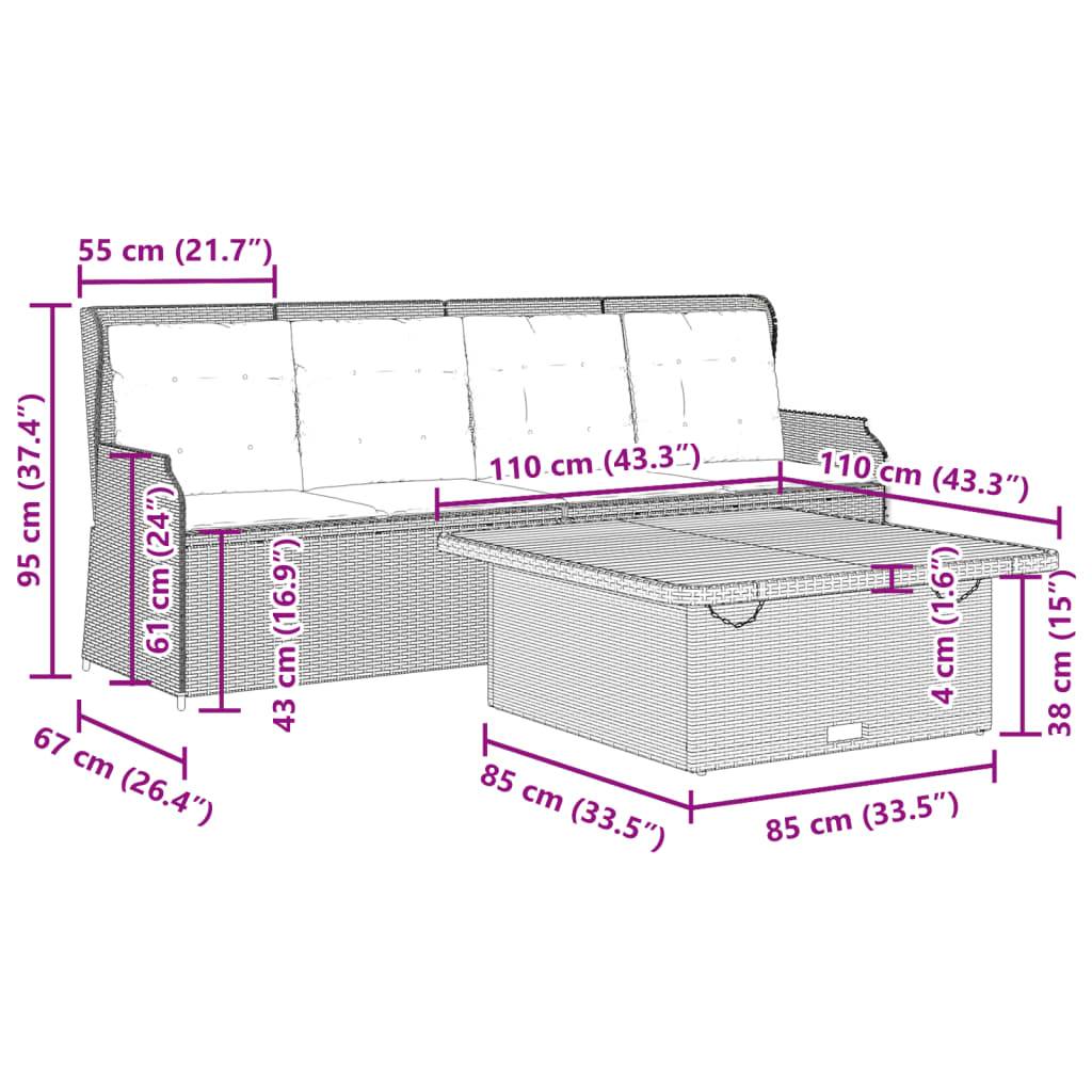 vidaXL 3-tlg. Garten-Sofagarnitur mit Kissen Beige Poly Rattan