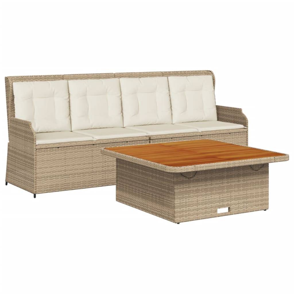 vidaXL 3-tlg. Garten-Sofagarnitur mit Kissen Beige Poly Rattan