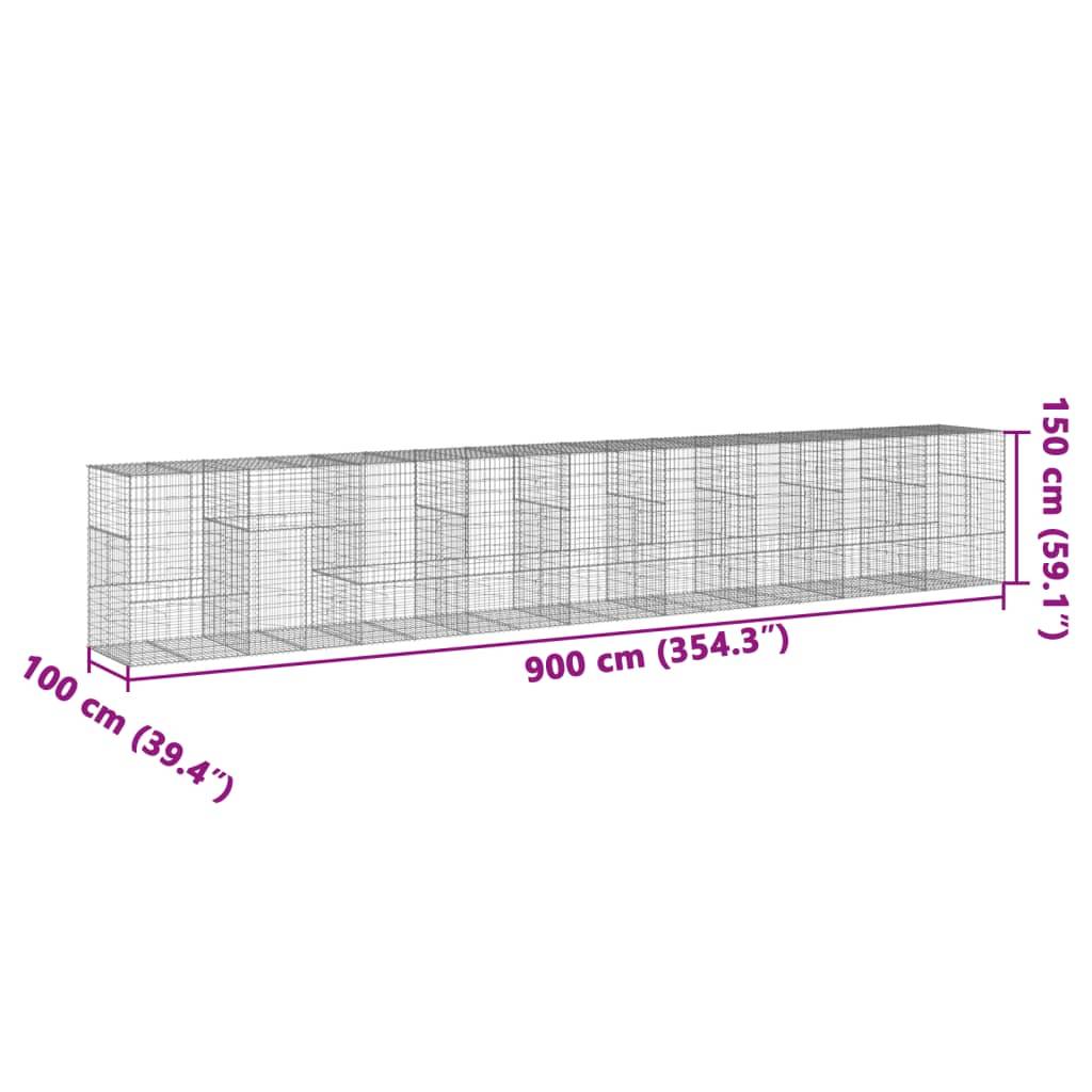 vidaXL Gabione mit Deckel 900x100x150 cm Verzinktes Eisen