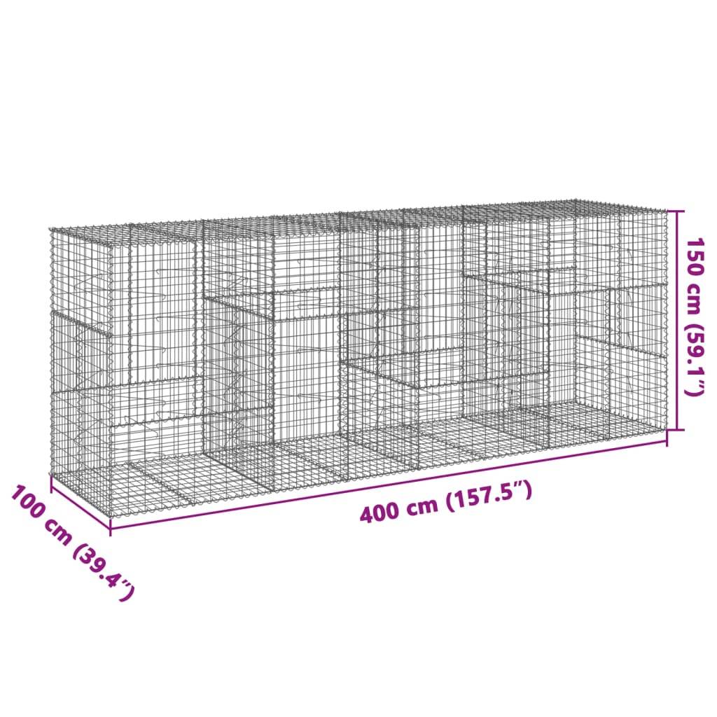 vidaXL Gabione mit Deckel 400x100x150 cm Verzinktes Eisen
