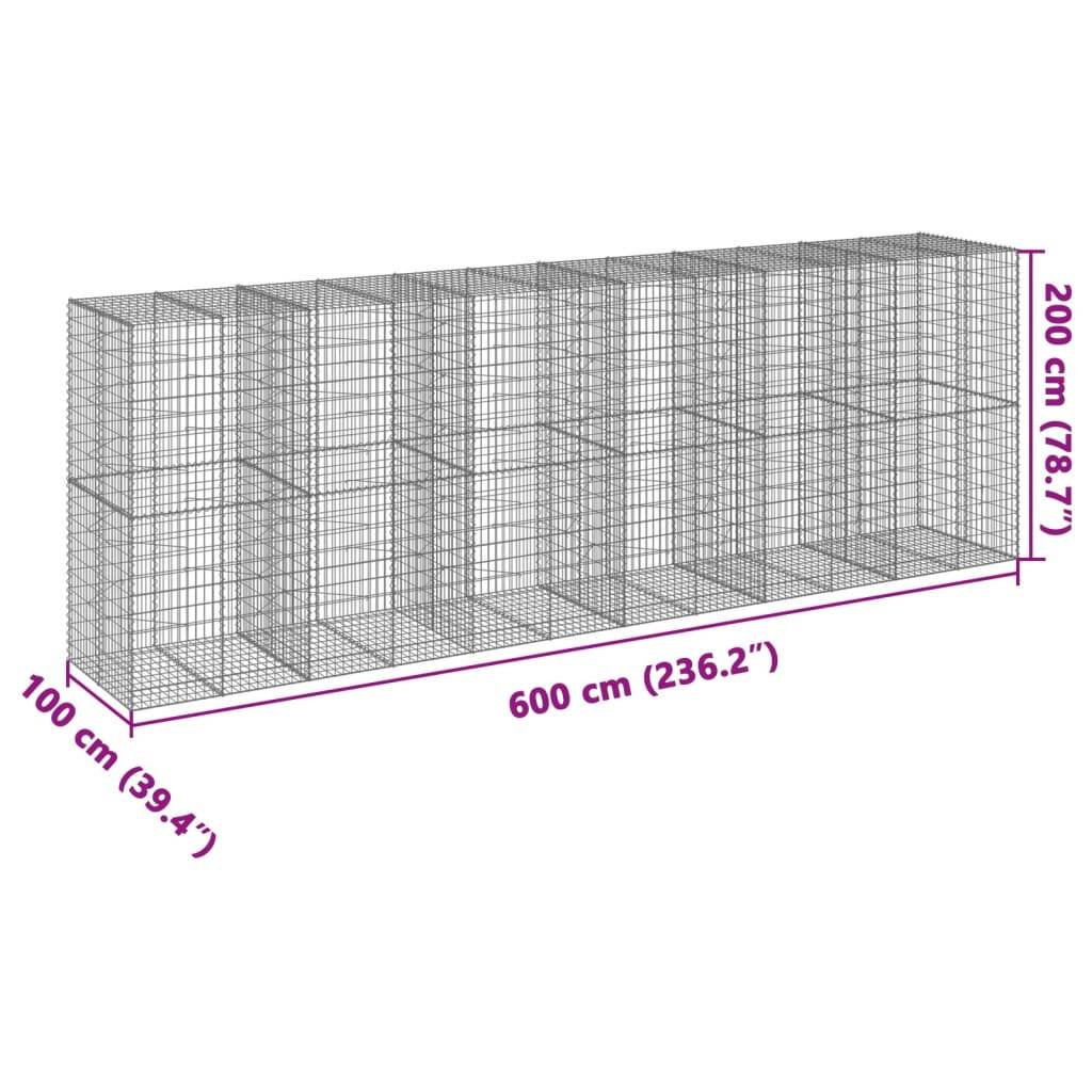 vidaXL Gabione mit Deckel 600x100x200 cm Verzinktes Eisen
