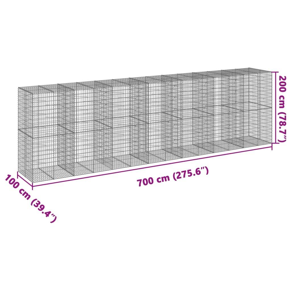 vidaXL Gabione mit Deckel 700x100x200 cm Verzinktes Eisen
