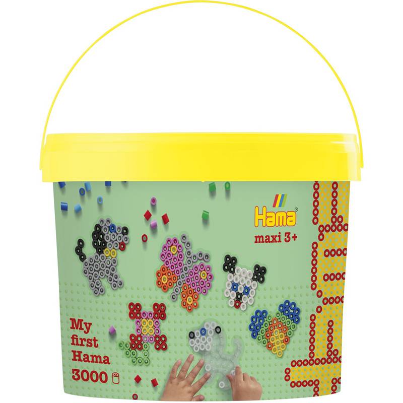 Hama Bügelperlen maxi + 4 Stiftplatten, im Eimer