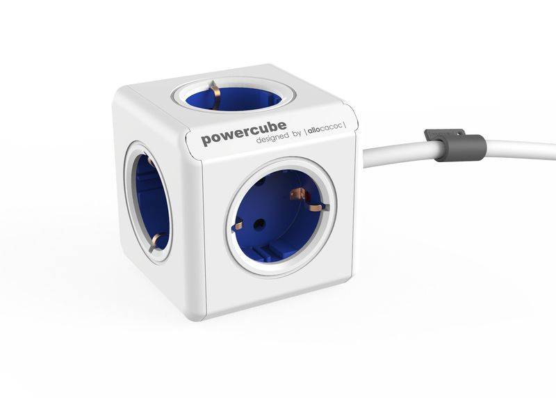 allocacoc PowerCube Extended Blau EU, Mehrfachsteckdose, 1,5m Verlängerung