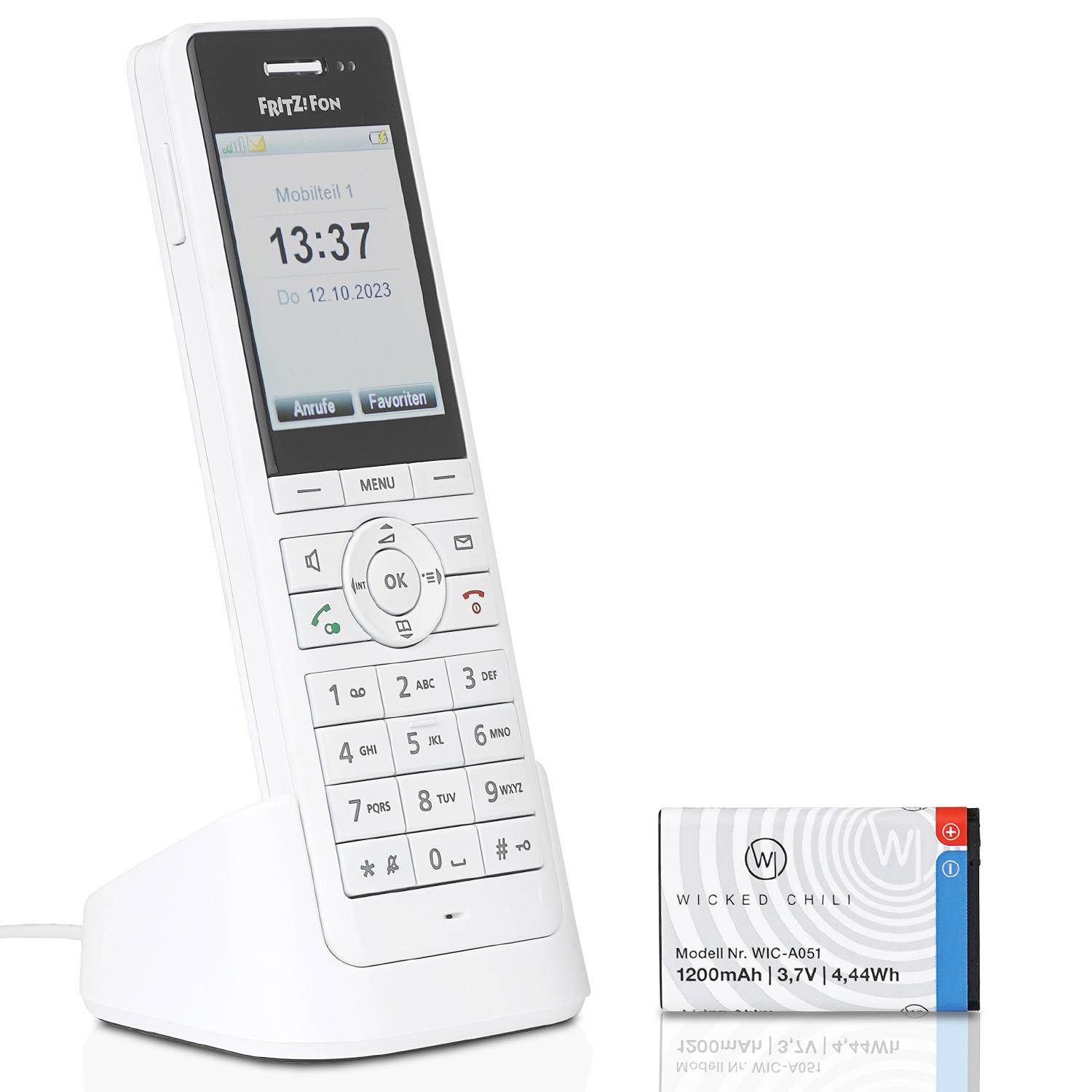 Wicked Chili 2x Akku für Fritz!Fon X6 Telefon ersetzt AVM Fritzfon 312BAT030 Batterie, Zusatzakku (1200mAh)