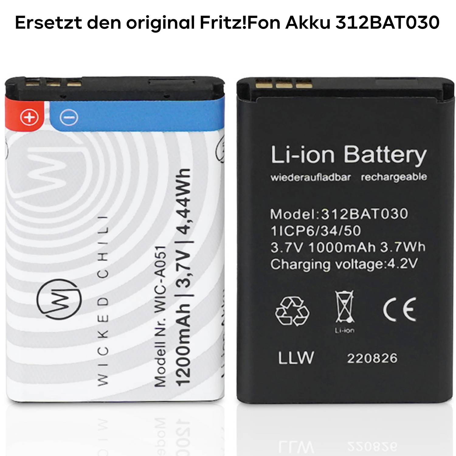 Wicked Chili 3x Akku für Fritz!Fon X6 Telefon ersetzt AVM Fritzfon 312BAT030 Batterie, Zusatzakku (1200mAh)