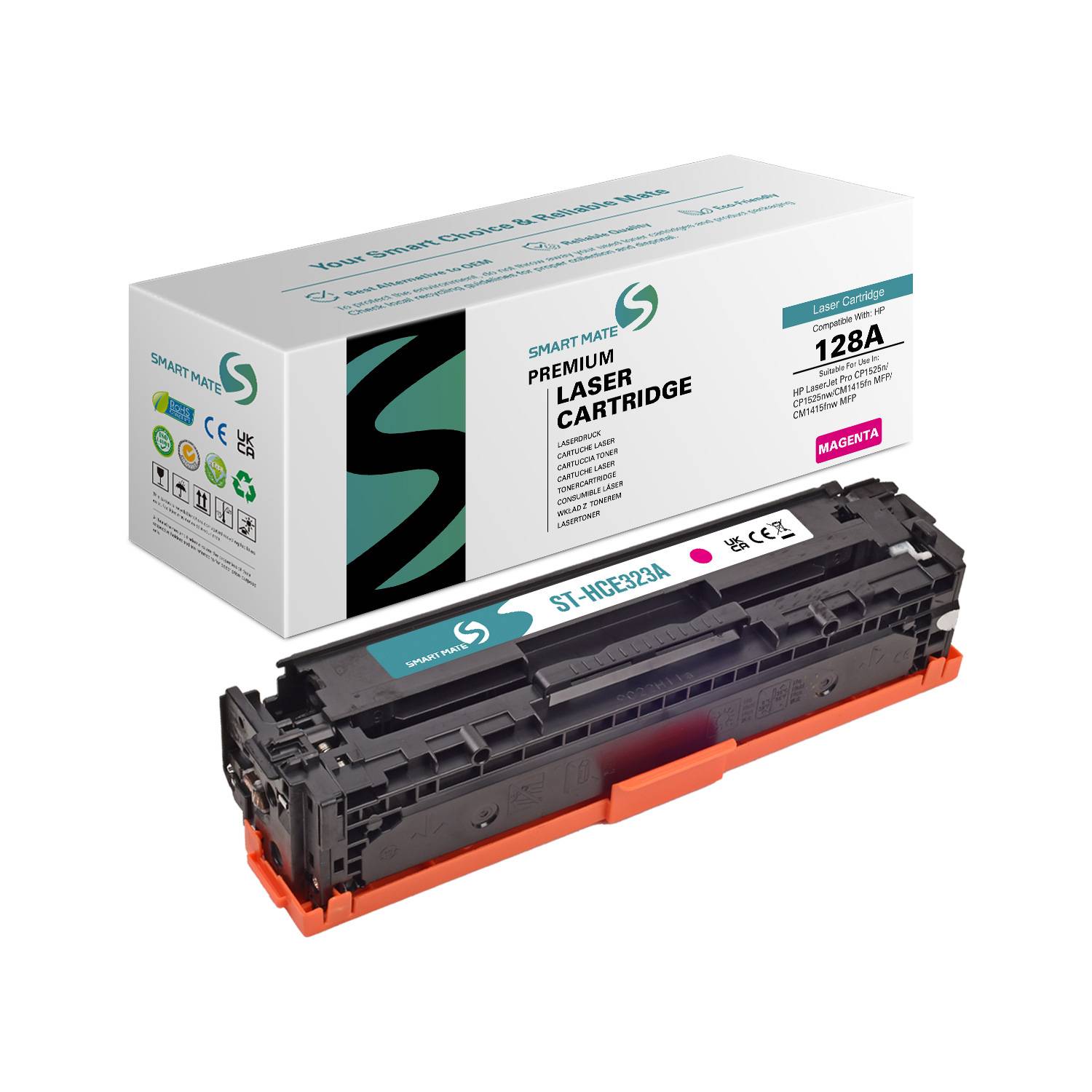 SmartMate wiederaufbereitete Laser Toner Patrone für HP CE323A (128A) Magenta