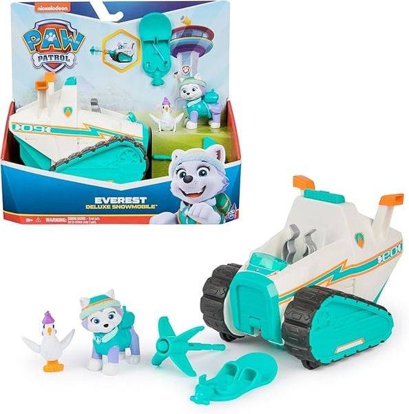PAW Patrol – Schneemobil mit Everest-Figur, Snowboard und Henrietta-Figur (Deluxe Fahrzeug)