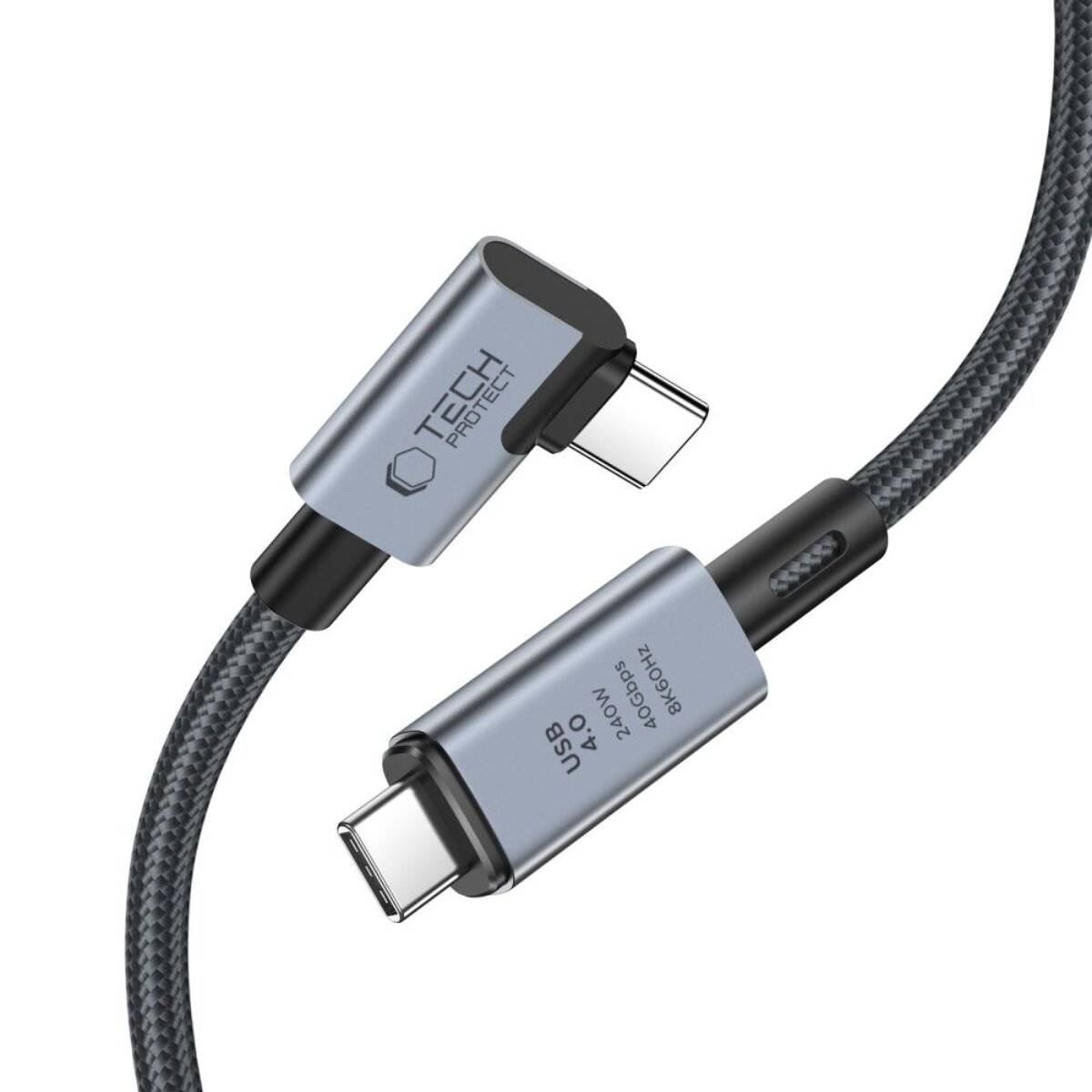 USB-C-Kabel mit geflochtenem Design, silbernen Steckern und „TECH