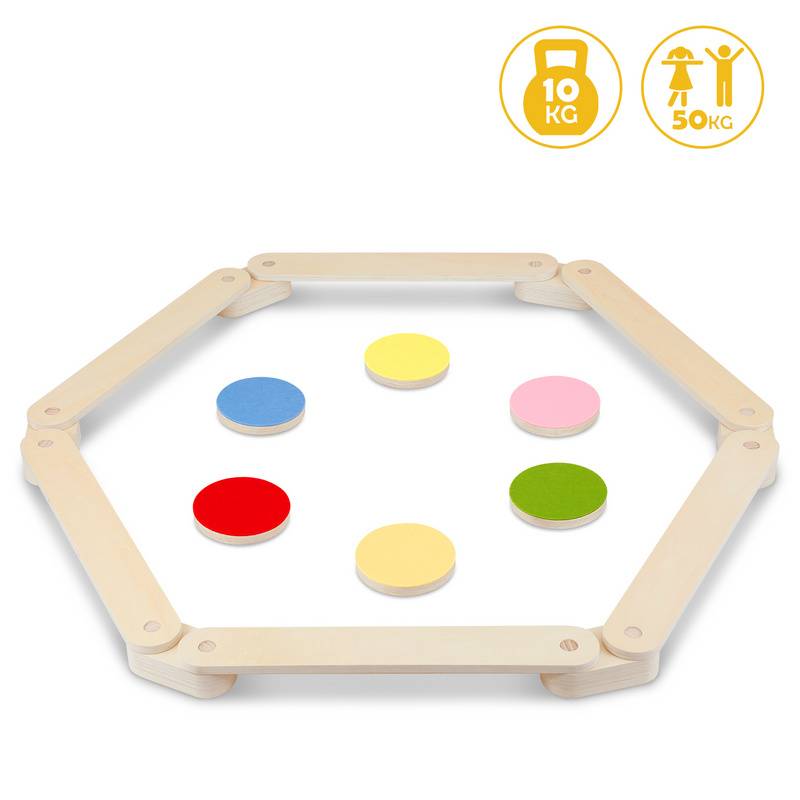 Balancierbalken 18 tlg. frei kombinierbar aus Holz geeignet für Kinder mit 6 Bunte Scheiben Schwebebalken Indoor & Outdoor Motorik Spiel