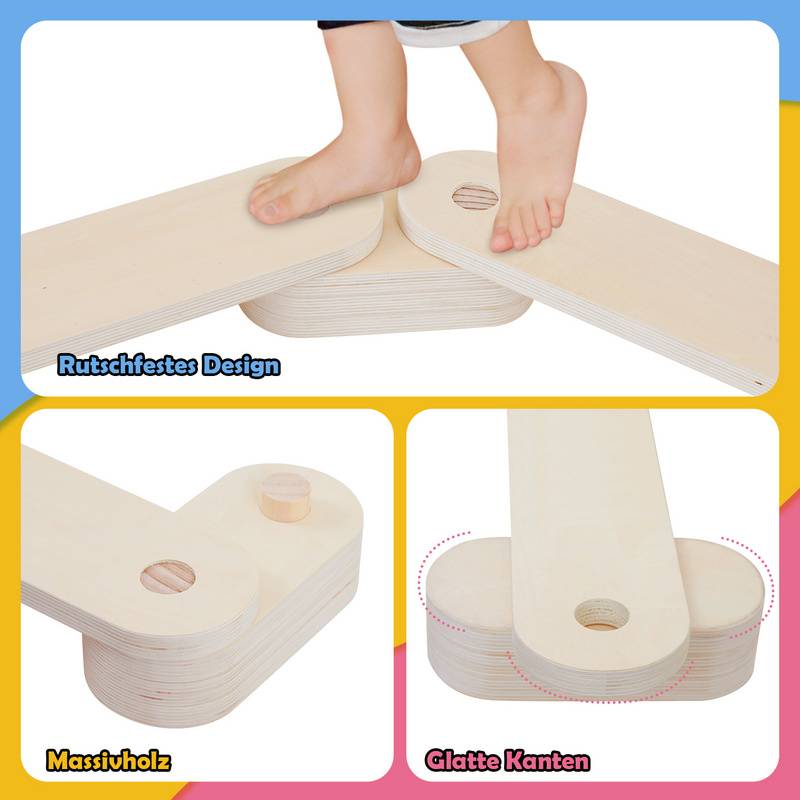 Balancierbalken 18 tlg. frei kombinierbar aus Holz geeignet für Kinder mit 6 Bunte Scheiben Schwebebalken Indoor & Outdoor Motorik Spiel