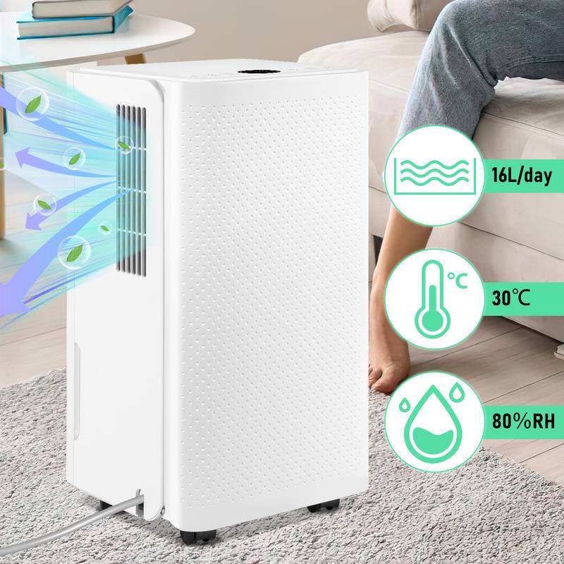 Luftentfeuchter 16L/Tag - Waeschetrocknung Raumentfeuchter Bautrockner Luftreiniger- Abnehmbarer 2L-Tank, 24-Stunden-Timer