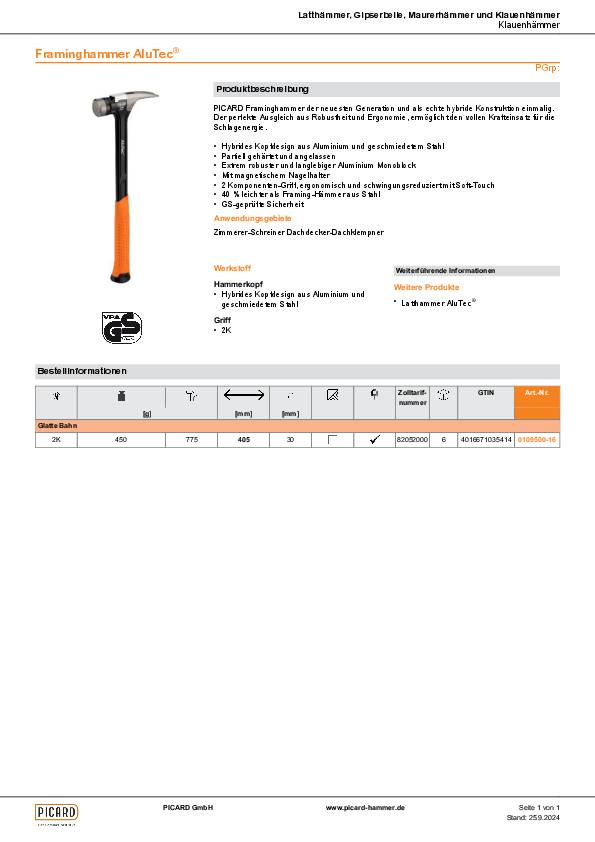 Framinghammer AluTec® 775g Alu.u.geschmiedeter STA 775g PICARD