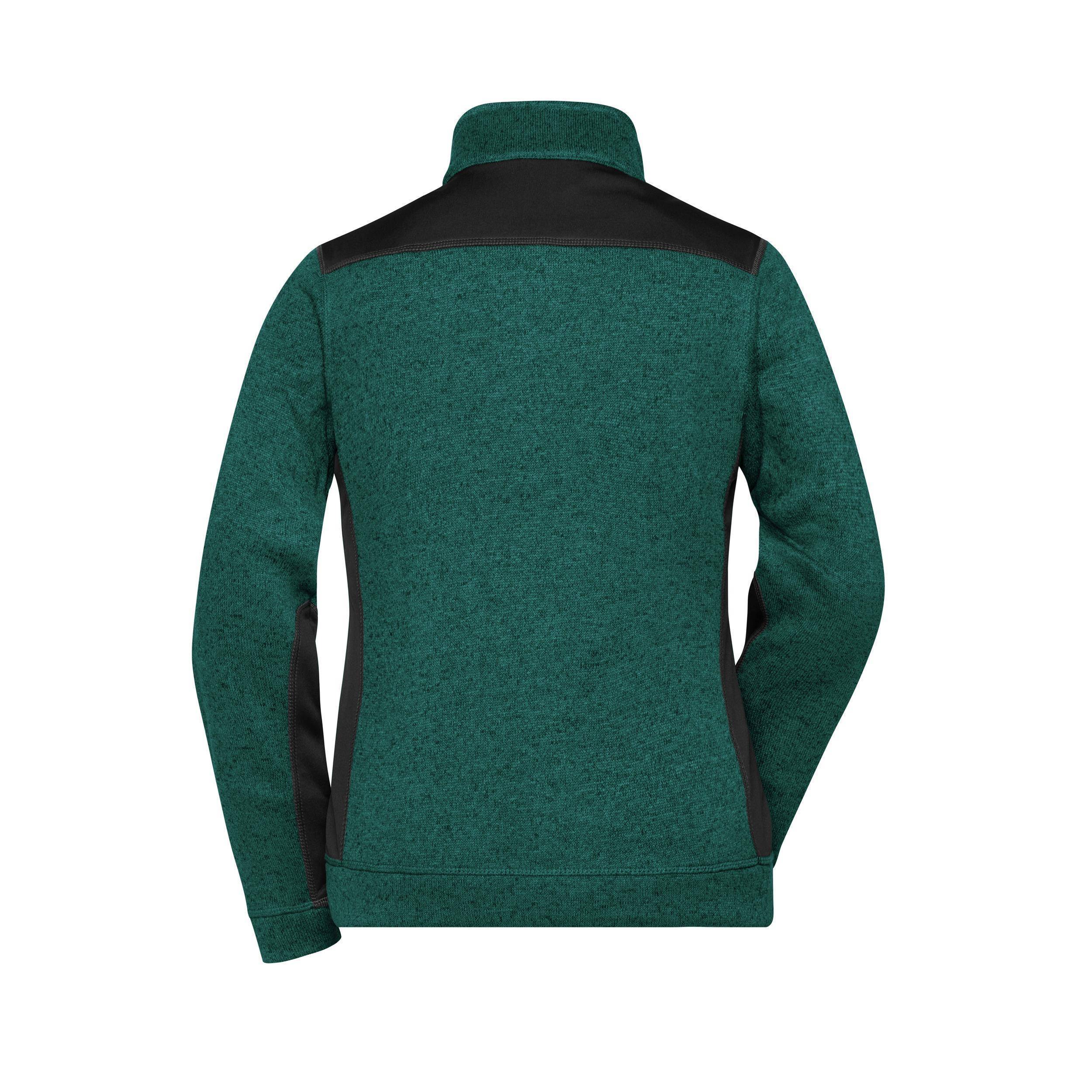 James & Nicholson® JN861 Ladies' Knitted Workwear Fleece Jacket dark-green-melange/black_XL