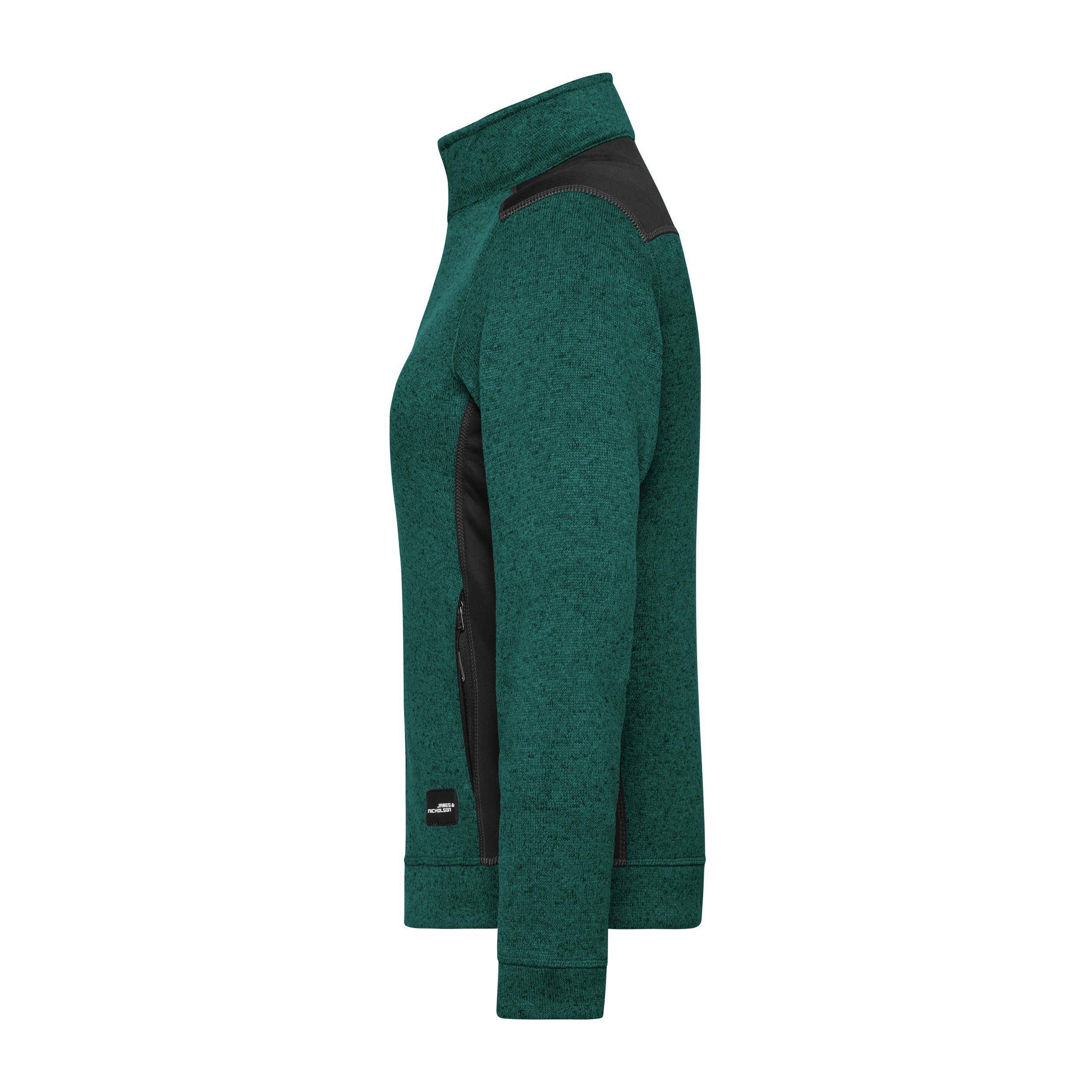 James & Nicholson® JN861 Ladies' Knitted Workwear Fleece Jacket dark-green-melange/black_S
