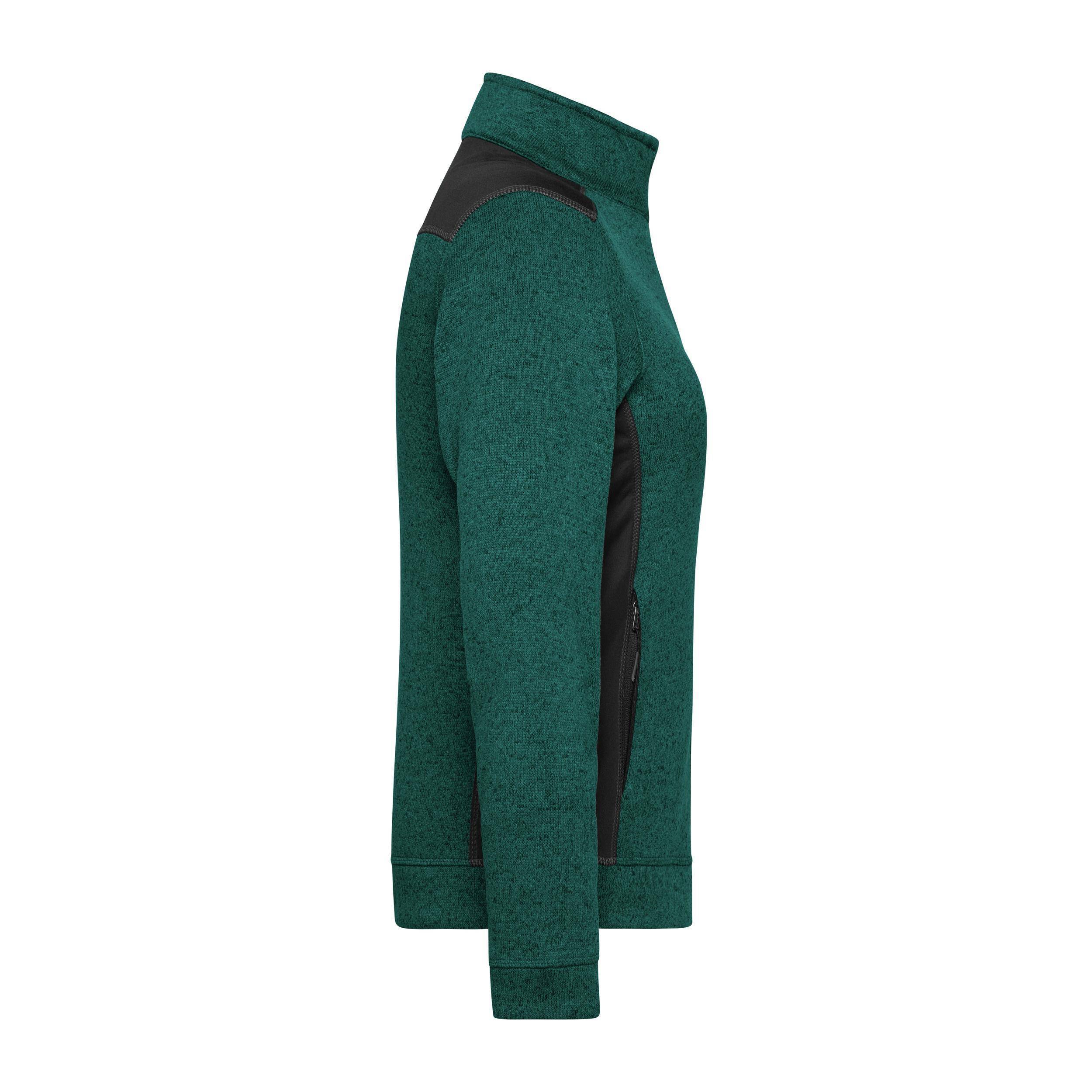 James & Nicholson® JN861 Ladies' Knitted Workwear Fleece Jacket dark-green-melange/black_XL