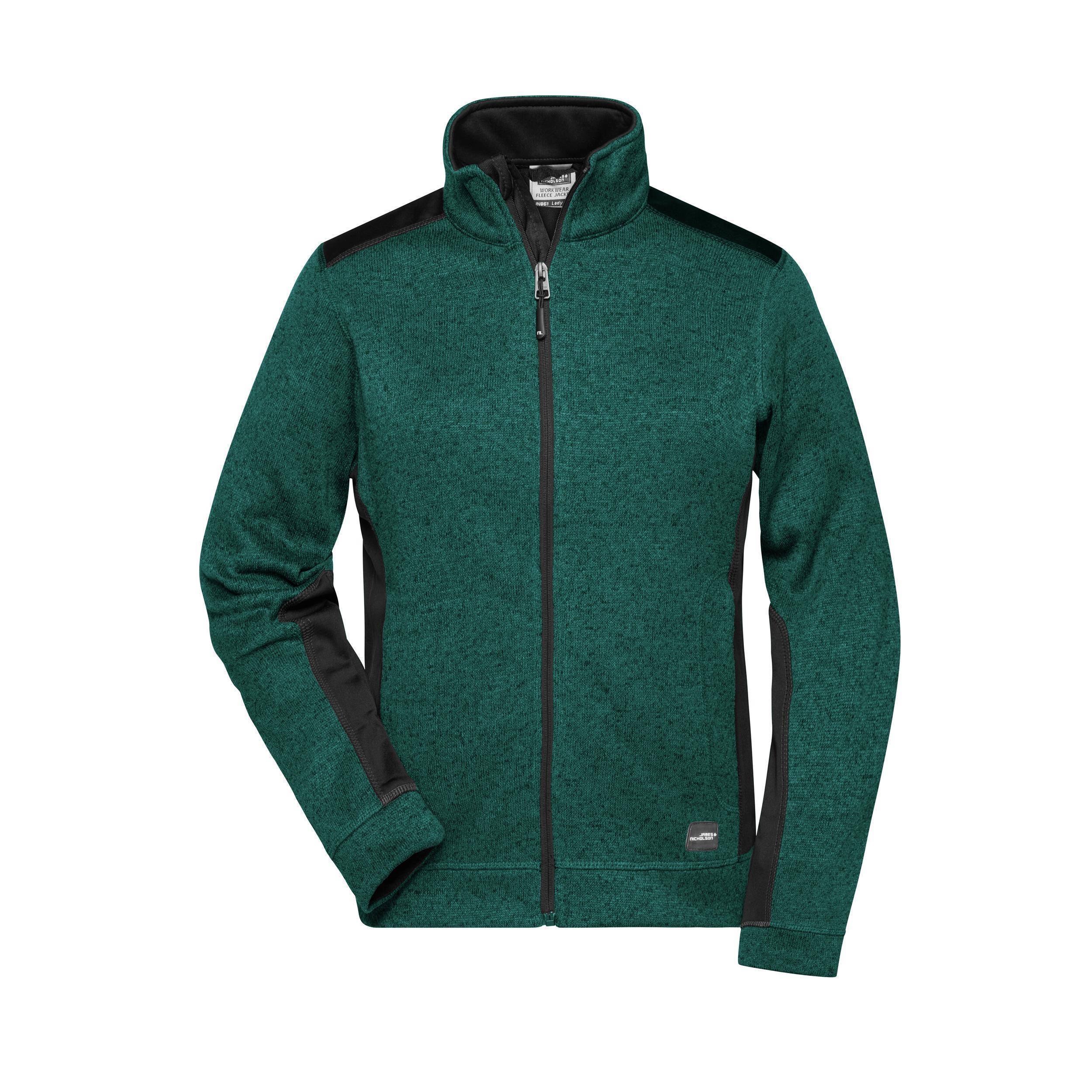 James & Nicholson® JN861 Ladies' Knitted Workwear Fleece Jacket dark-green-melange/black_XL